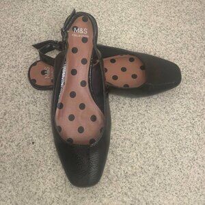 M&S Black Patent Slingback Flat Shoes - Size 6